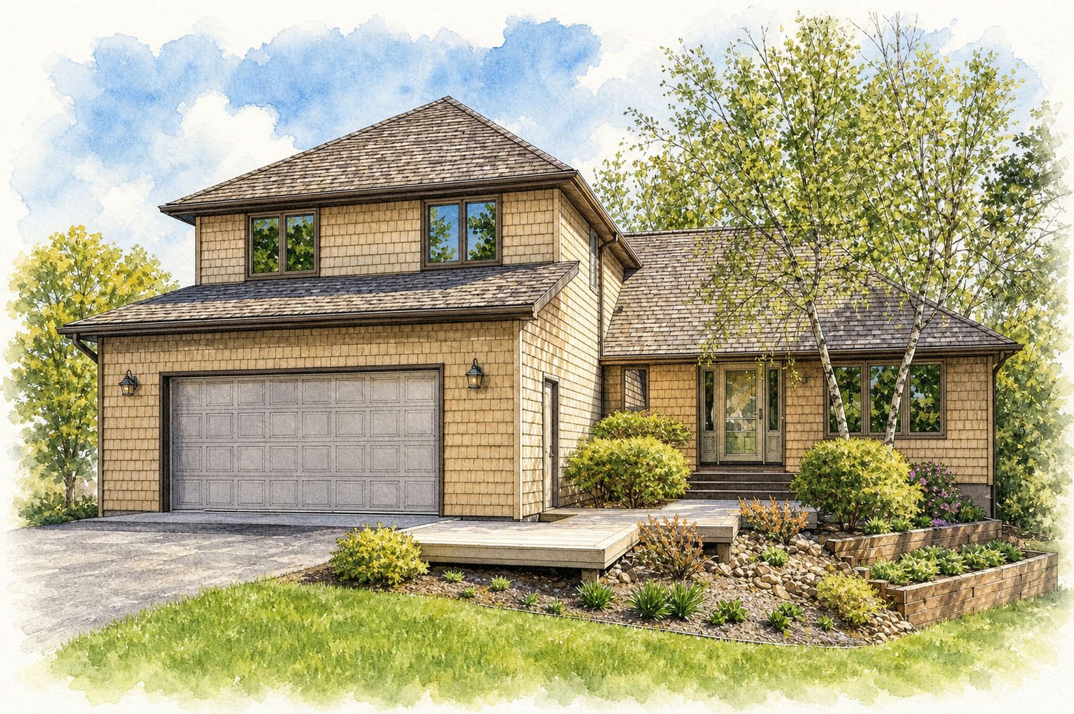 Watercolor portrait of 523 Wildwood Ave