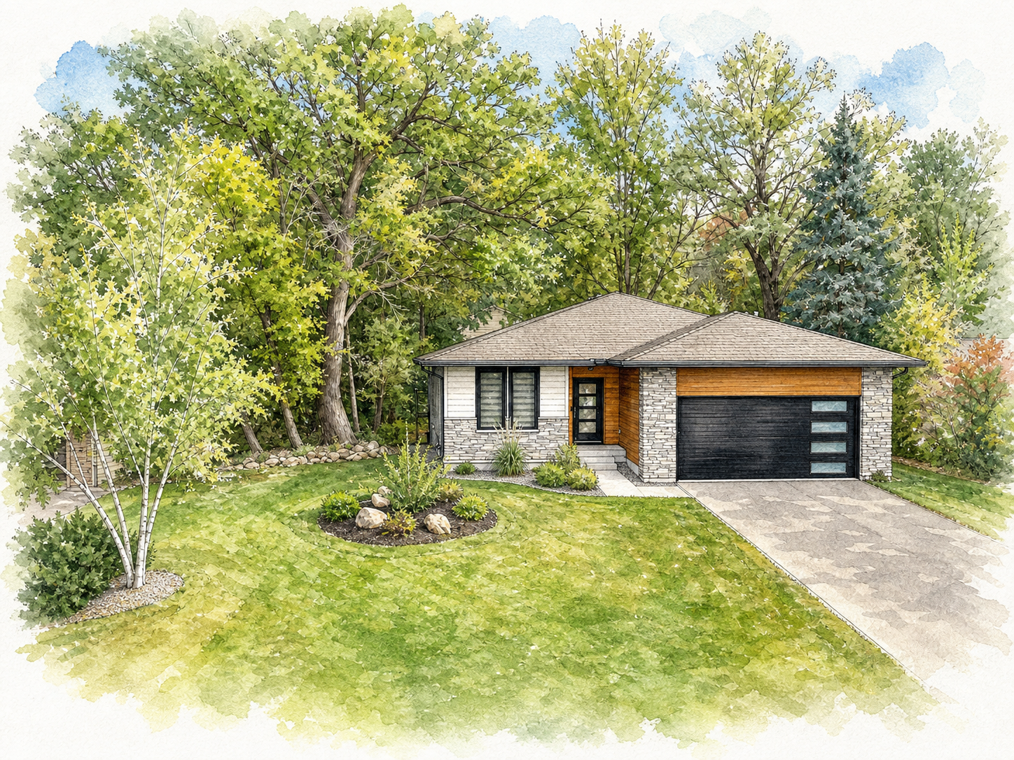 Watercolor portrait of 411 Oakland Ln